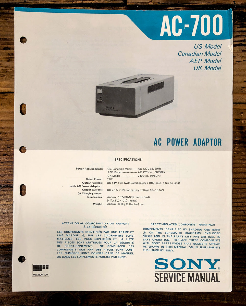 Sony AC-700 AC Adapter Service Manual *Original*