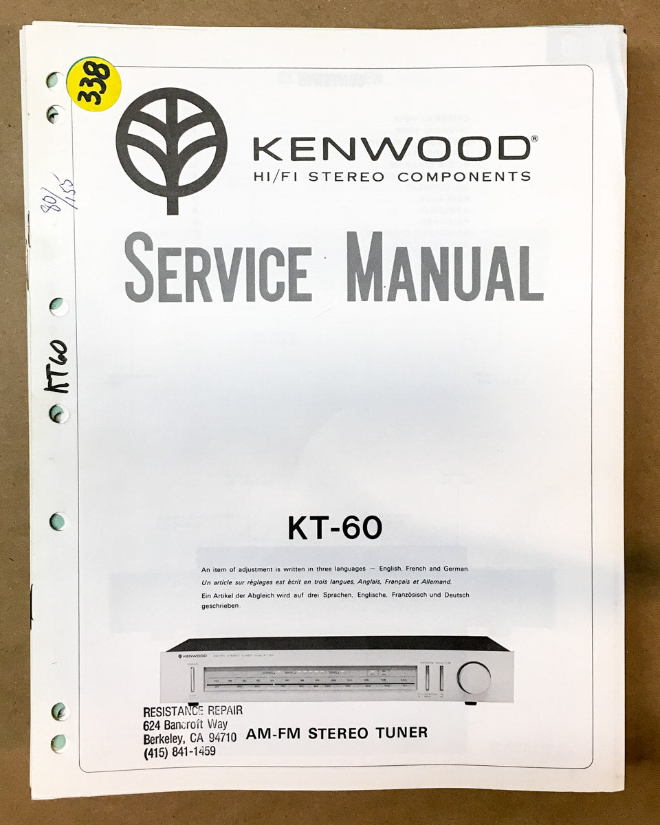 Kenwood KT-60 Tuner  Service Manual *Original*