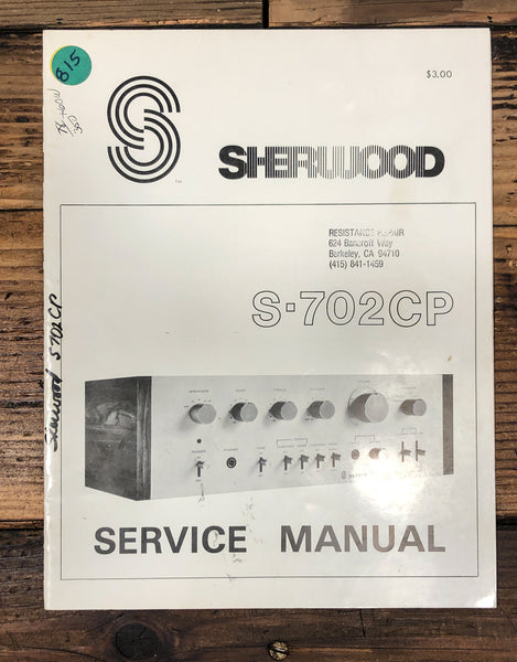 Sherwood S-702CP Amplifier Service Manual *Original*