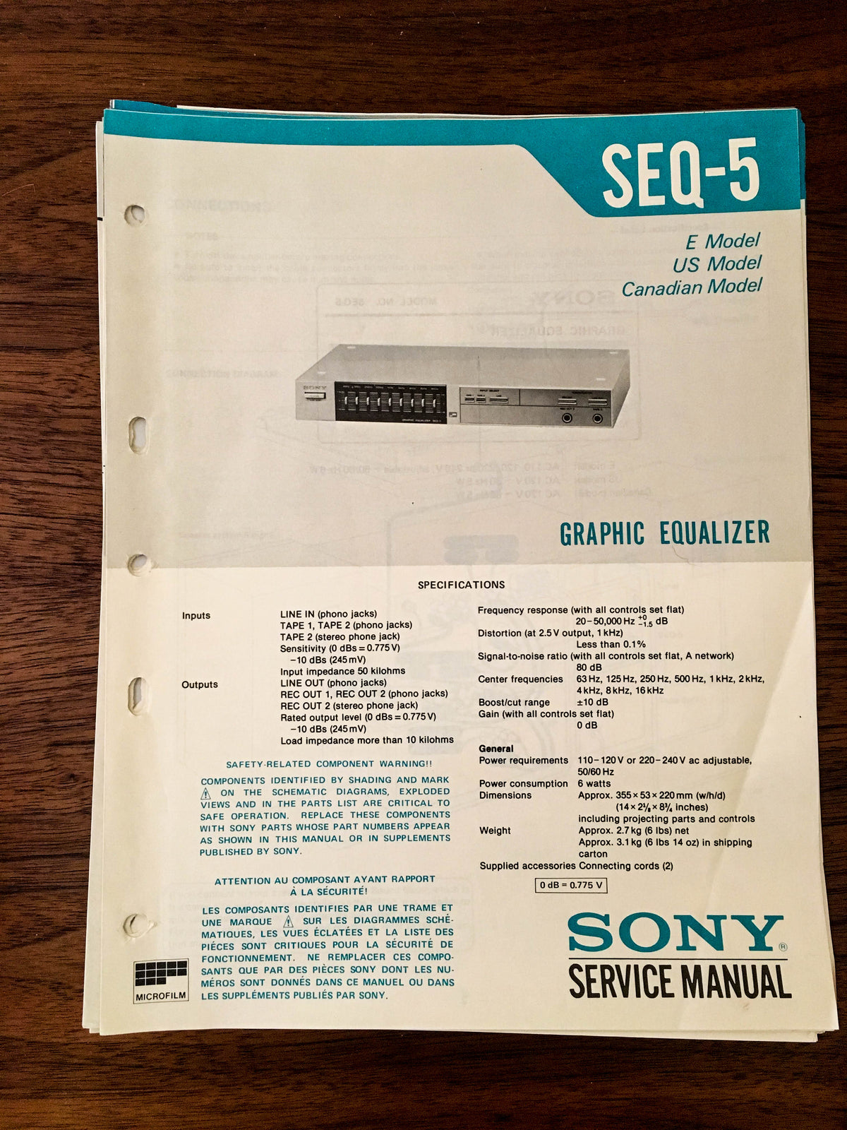 Sony SEQ-5 Equalizer Service Manual *Original*