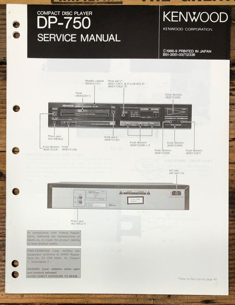 Kenwood DP-750 CD Player  Service Manual *Original*