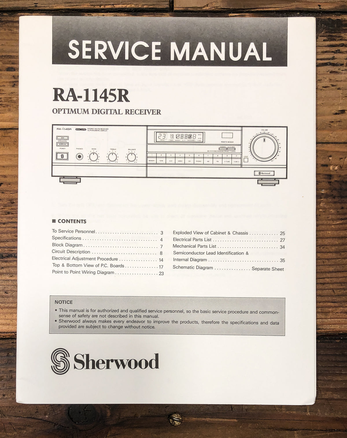 Sherwood RA-1145R Receiver Service Manual *Original*