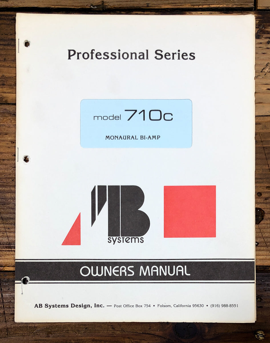 AB Systems Model 710C Amplifier Owners / User Manual *Original*