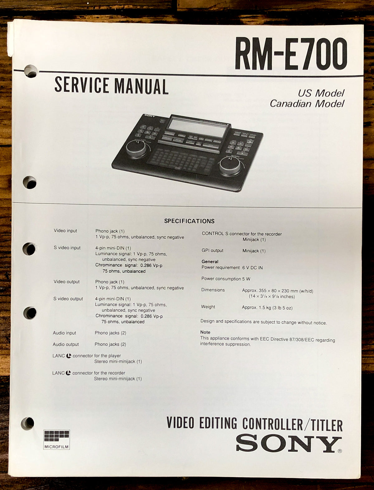 Sony RM-E700 Remote Control  Service Manual *Original*