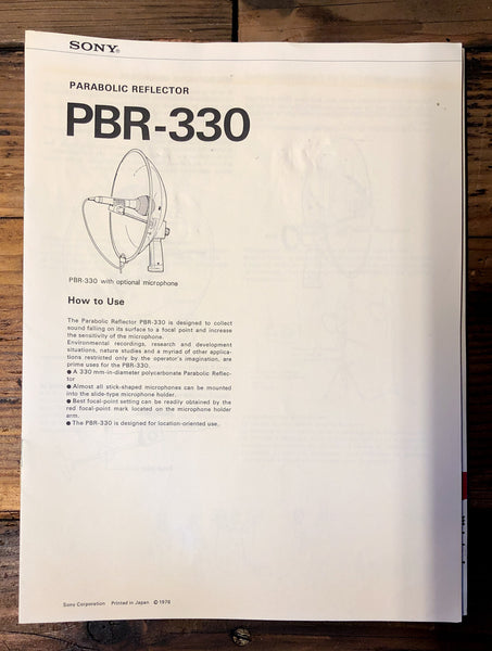 Sony PBR-330 Reflector  Owner / User Manual *Original*