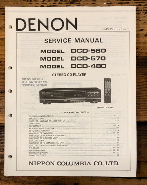 Denon DCD-480 DCD-570 DCD-580 CD Player  Service Manual *Original*