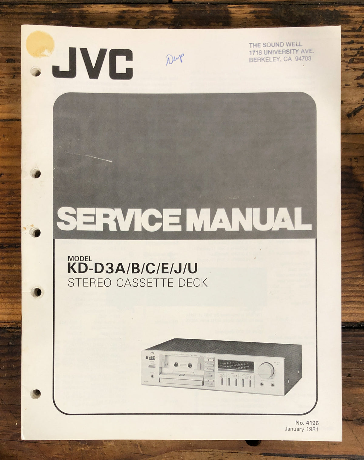 JVC KD-D3 Cassette  Service Manual *Original*