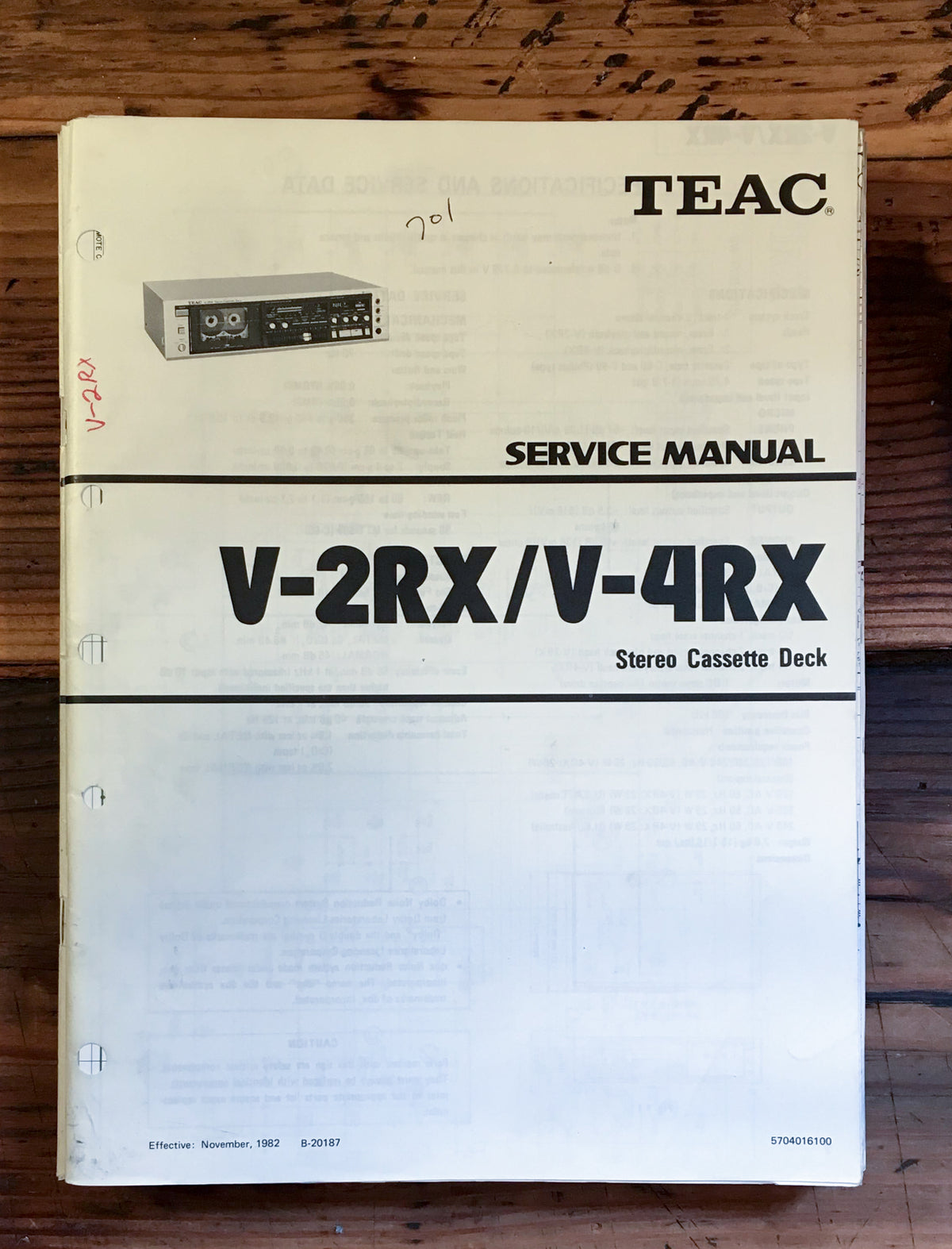 Teac V-2RX V-4RX Cassette Service Manual *Original*