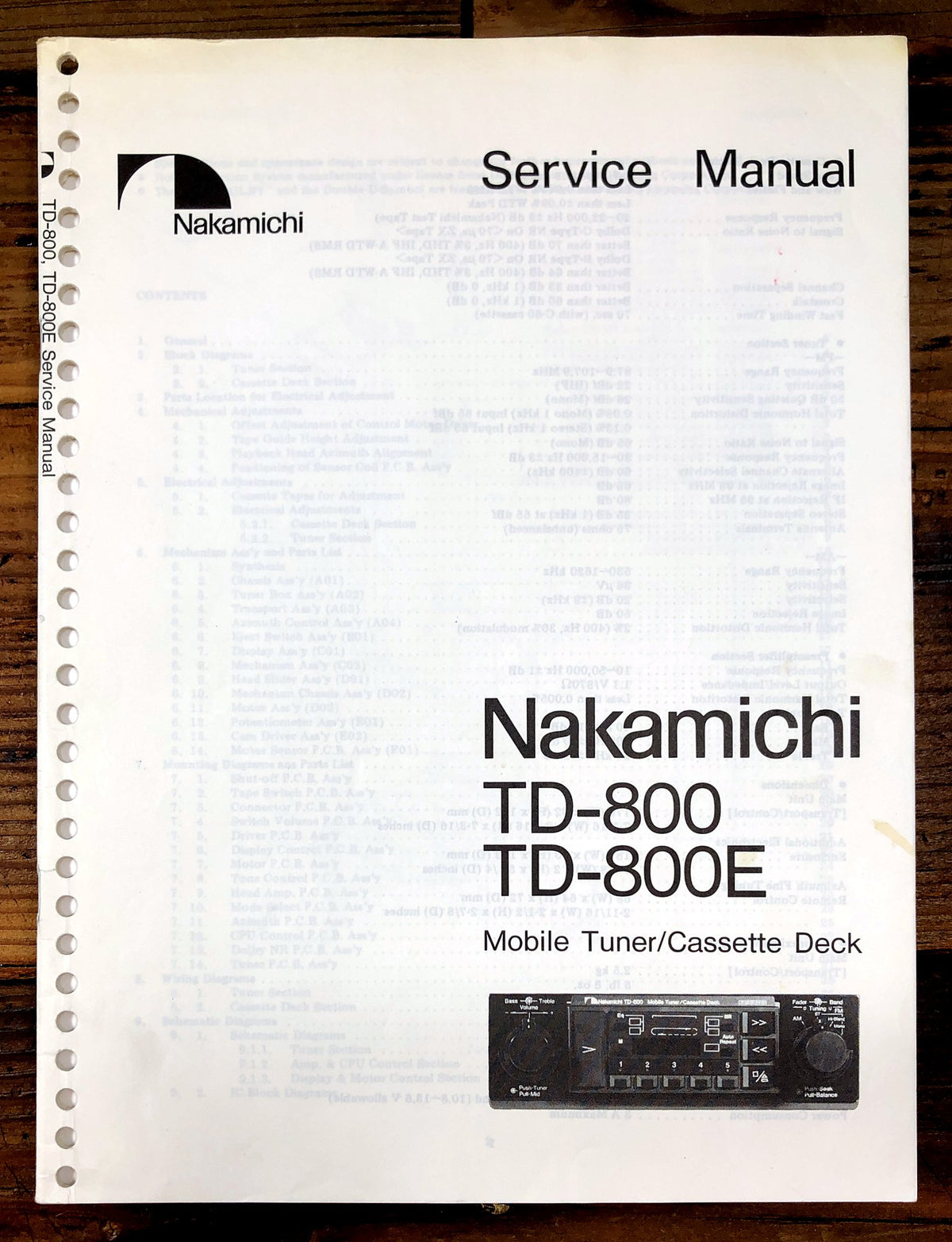 Nakamichi TD-800 TD-800E Mobile Tuner/Cassette Deck Service Manual *Original*