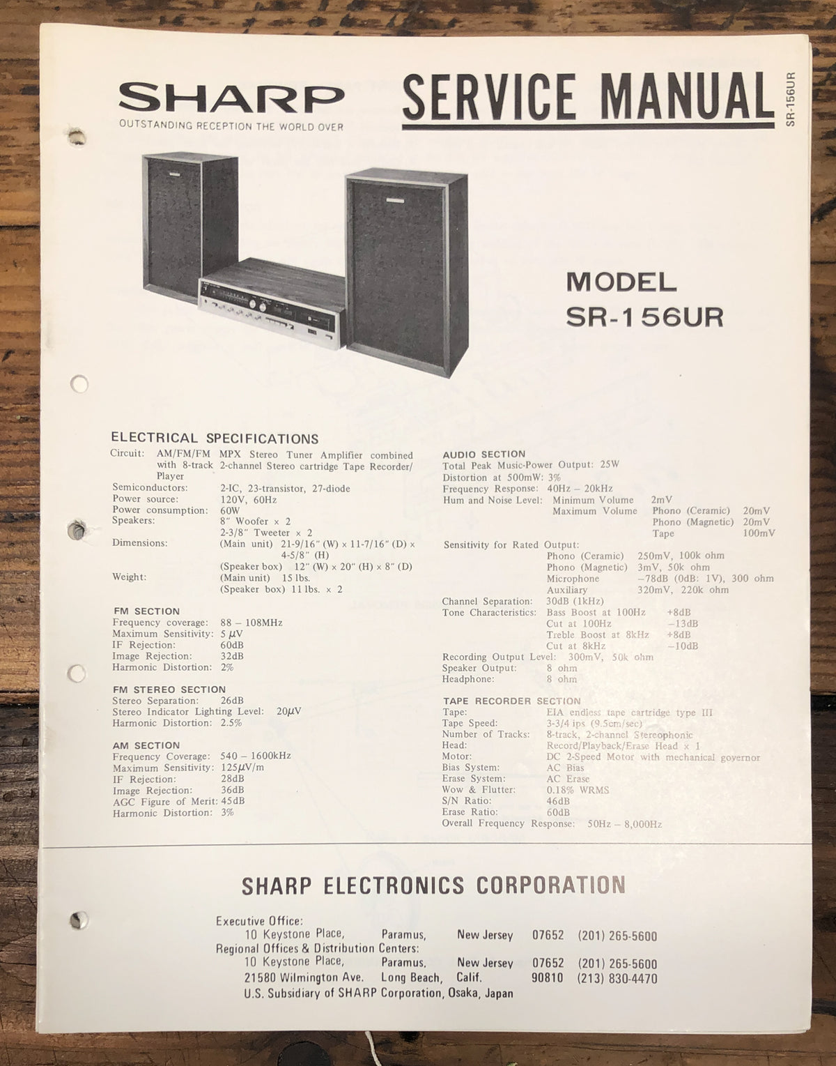Sharp SR-156 SR-156UR Stereo  Service Manual *Original*