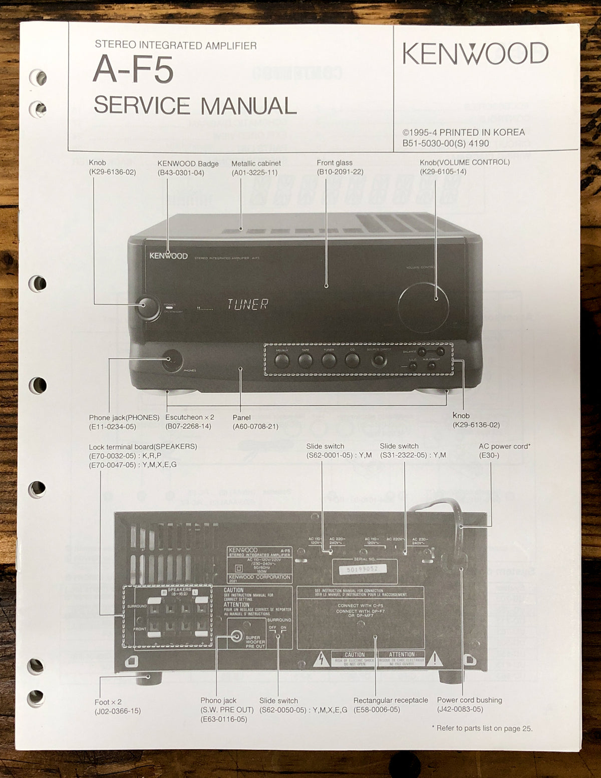 Kenwood A-F5 Amplifier  Service Manual *Original*
