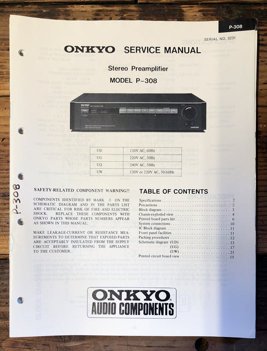 Onkyo P-308 Preamp / Preamplifier  Service Manual *Original*