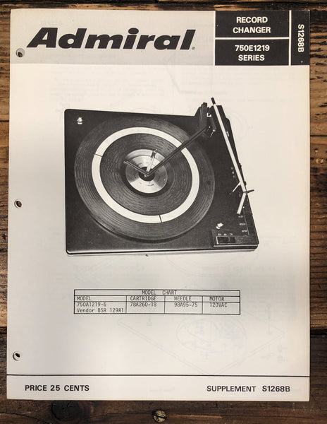 Admiral 750E 1219 Record Player / Turntable Service Manual *Original* #3