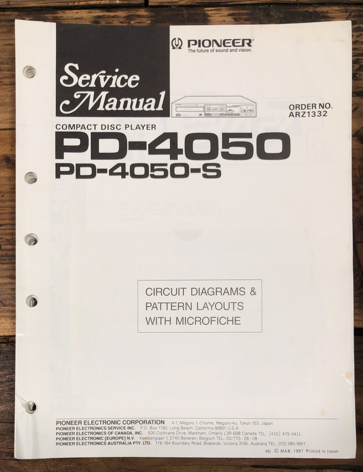 Pioneer PD-4050 PD-4050S CD Player  Service Manual *Original*
