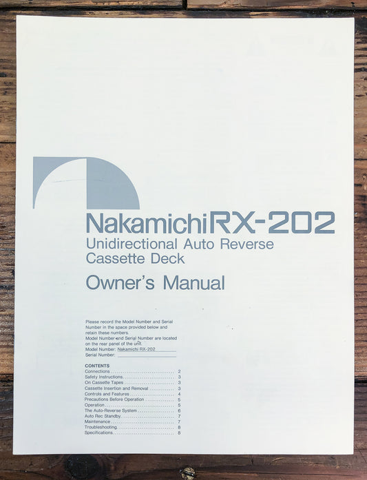Nakamichi RX-202 Cassette Service Manual *Original*