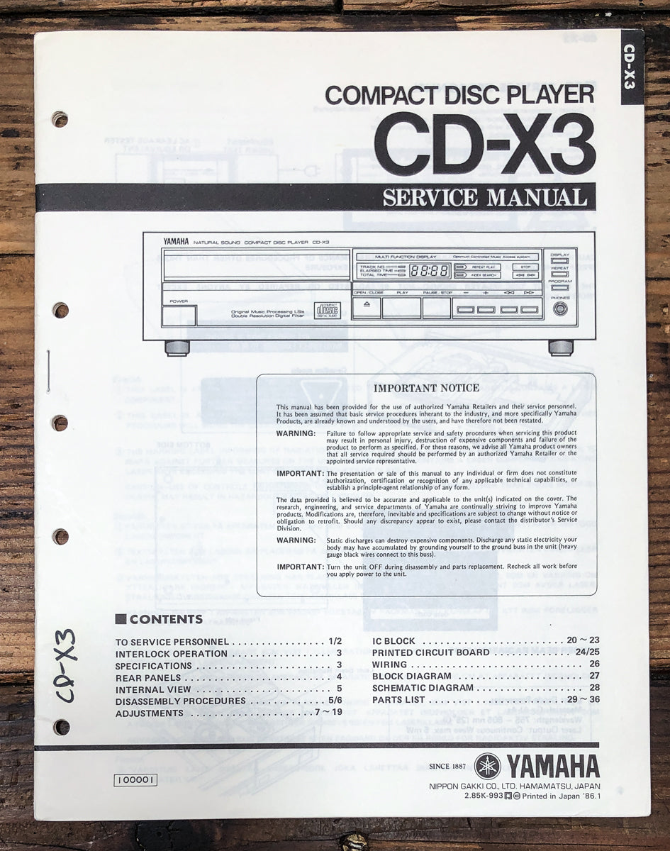 Yamaha CDC-X3  Service Manual *Original*