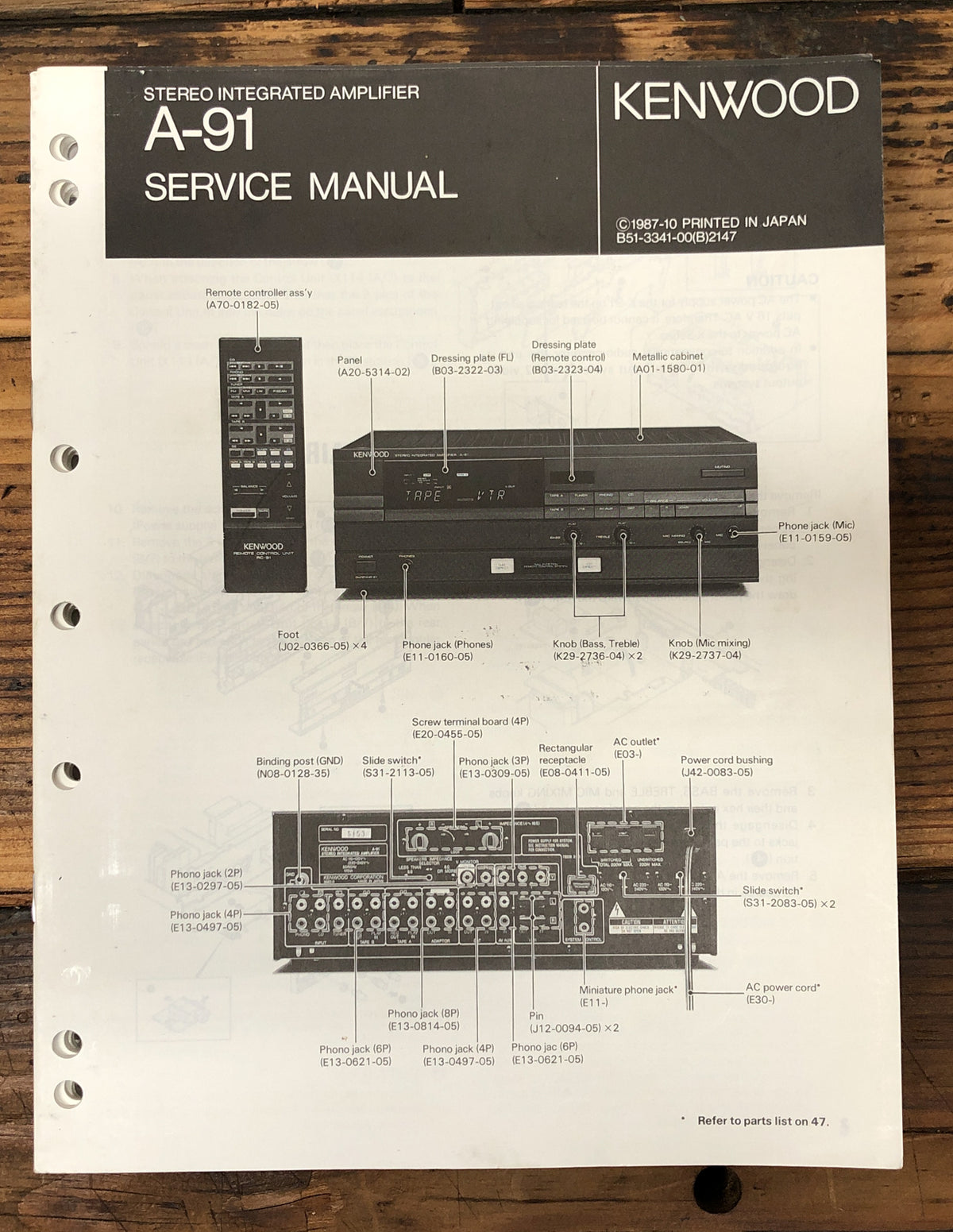 Kenwood A-91 Amplifier  Service Manual *Original*