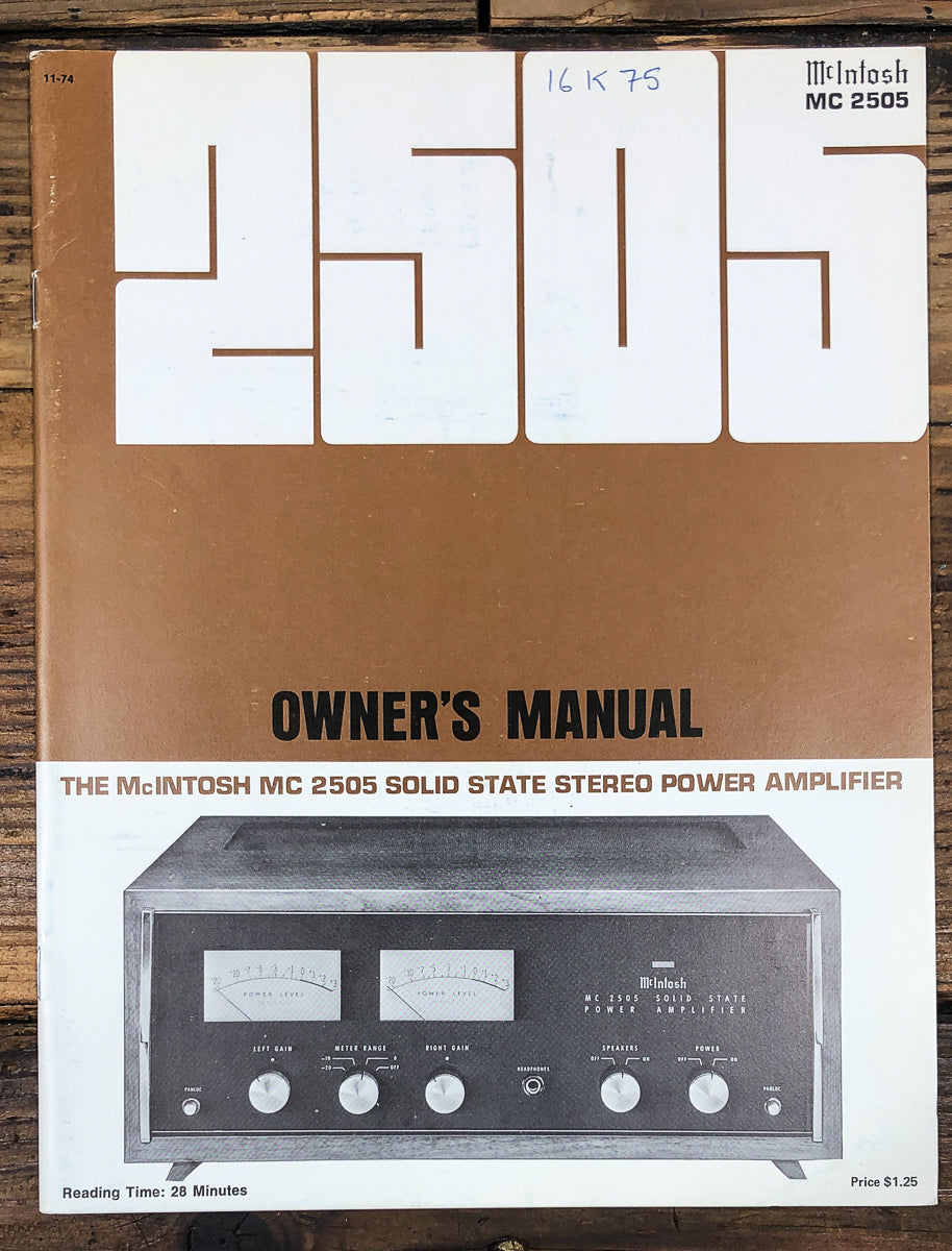 McIntosh MC 2505 MC-2505 Amplifier Owners / User Manual *Original*