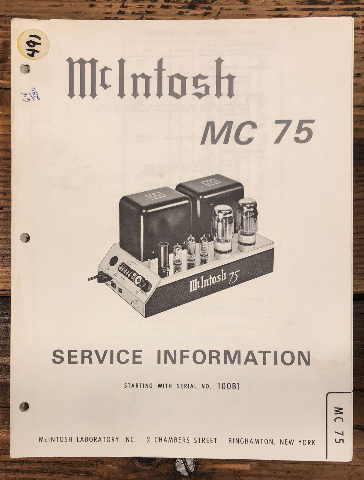 McIntosh MC75 MC-75 Amplifier  Service Manual *Original*