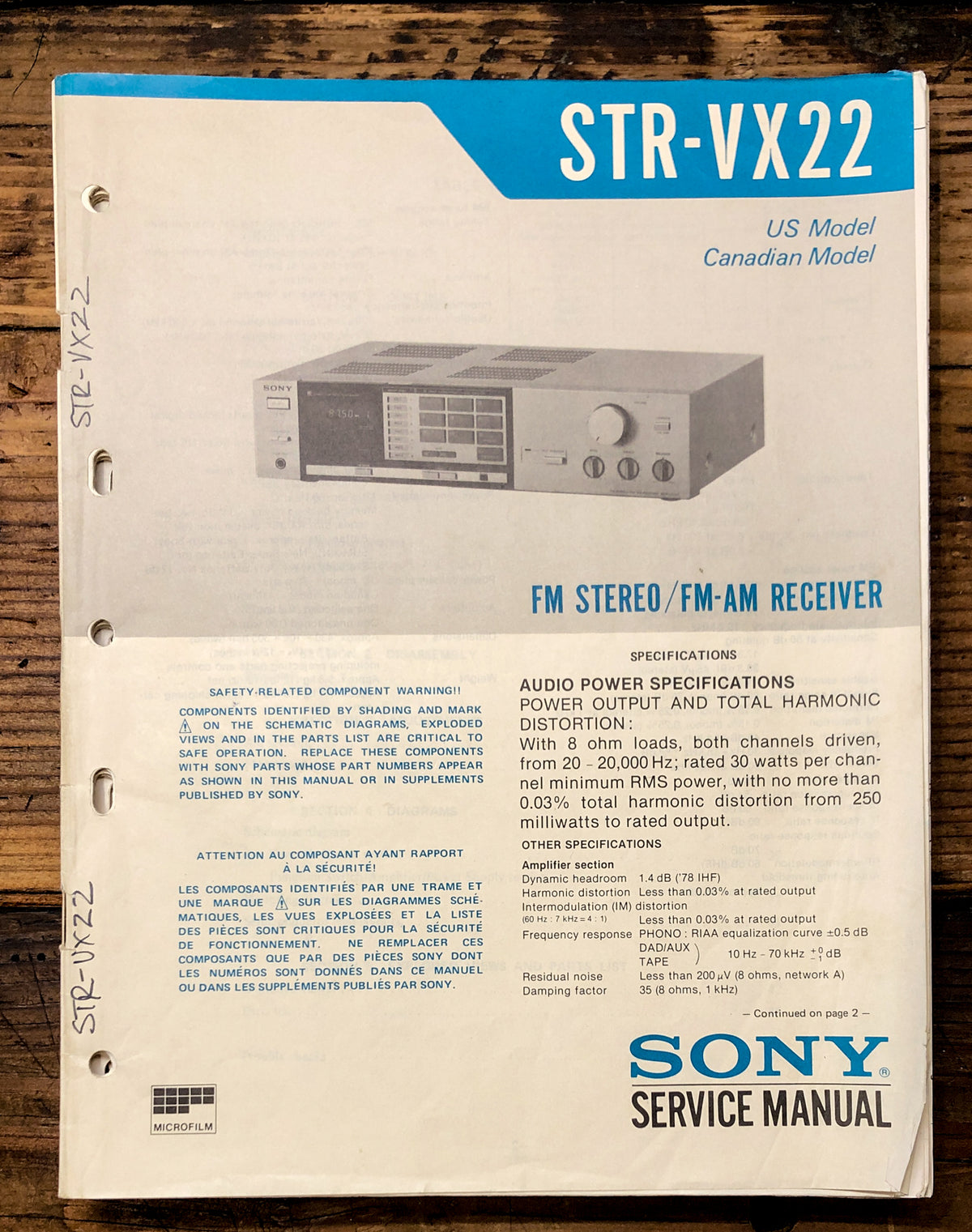 Sony STR-VX22 Receiver  Service Manual *Original*