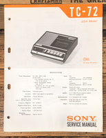 Sony TC-72 Cassette  Service Manual *Original*