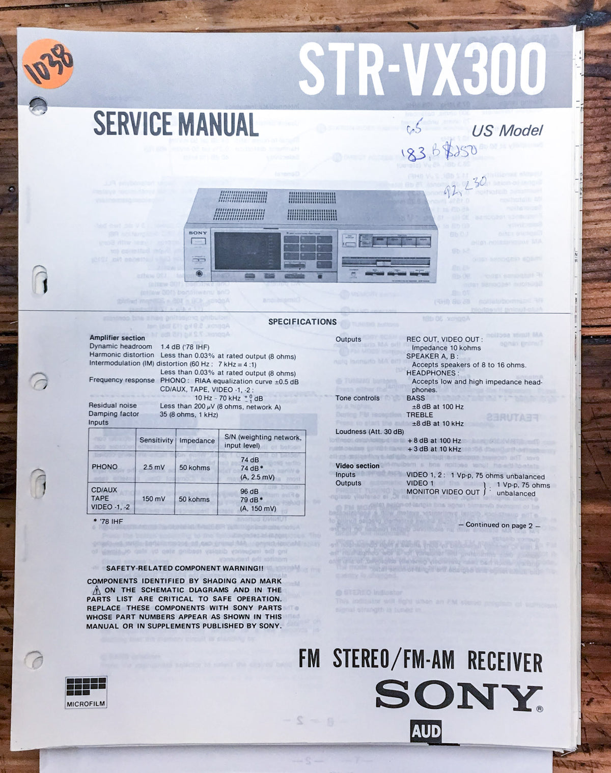 Sony STR-VX300 Receiver  Service Manual *Original*