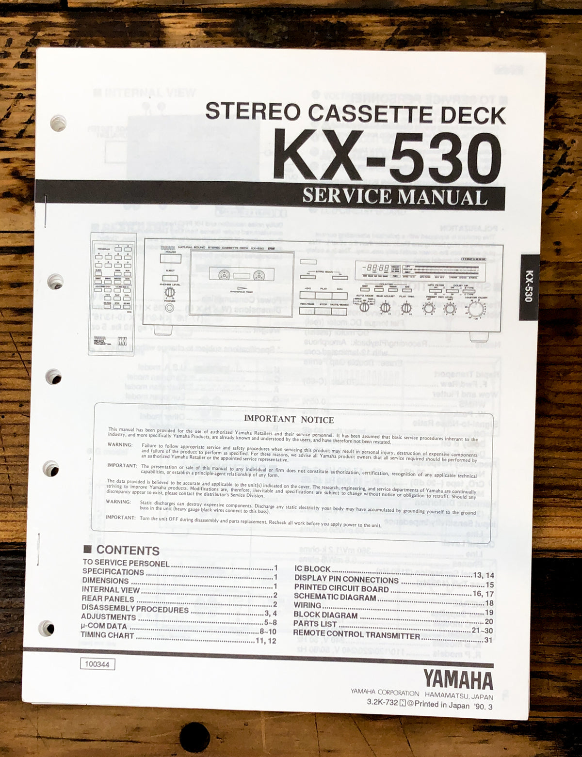Yamaha KX-530 Cassette Service Manual *Original*