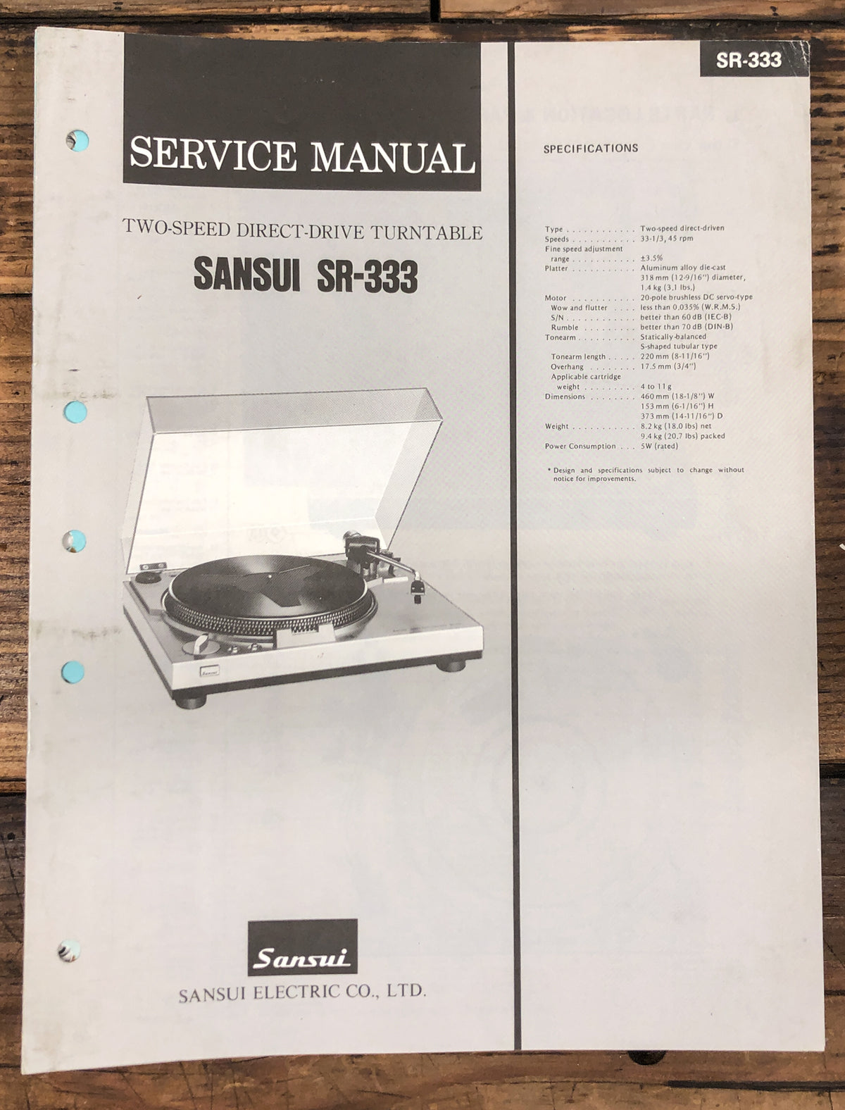 Sansui SR-333 Record Player / Turntable  Service Manual *Original*