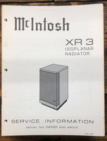 McIntosh XR3 XR-3 Speaker  Service Manual *Original*