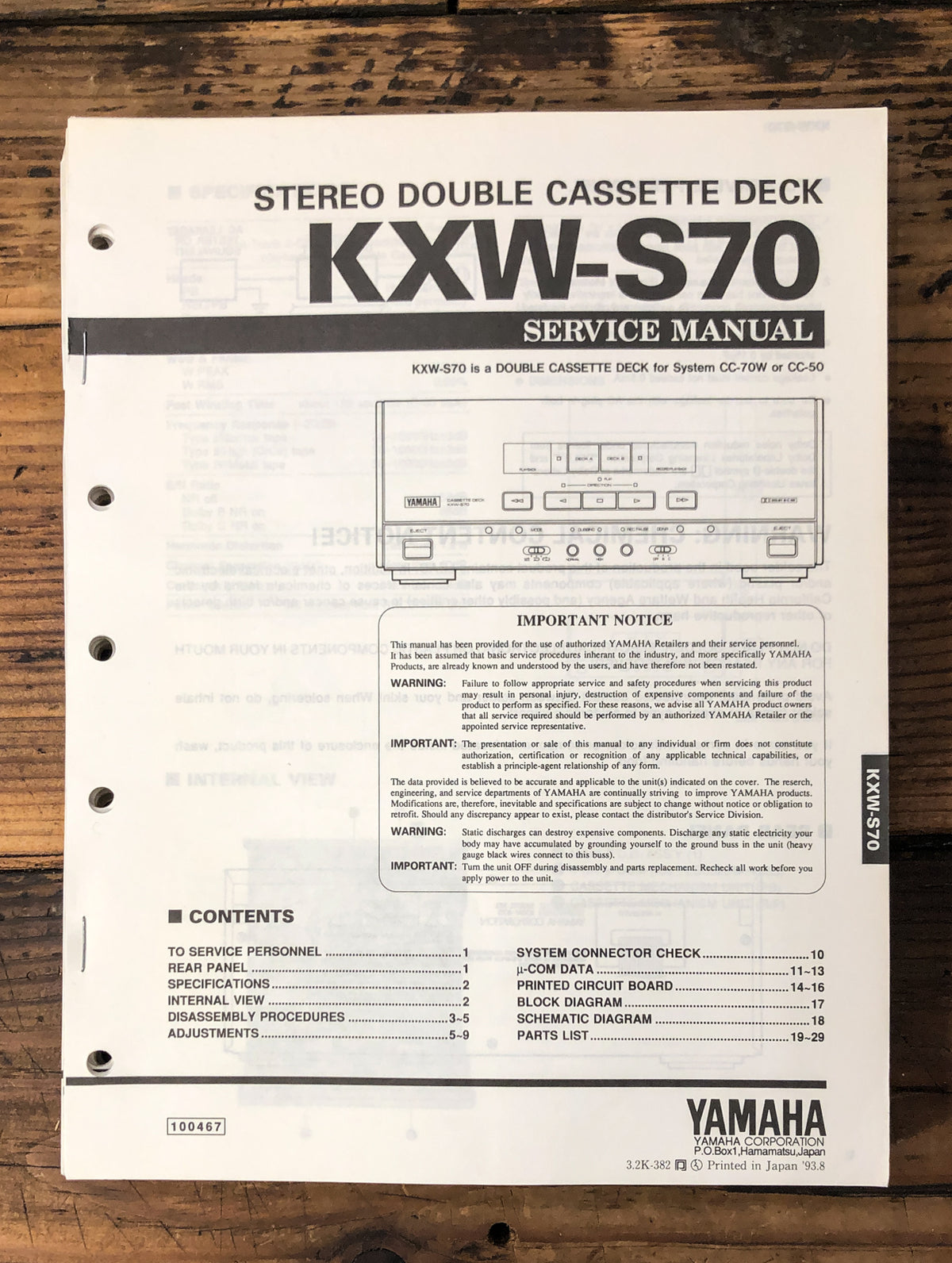 Yamaha KXW-S70 Cassette  Service Manual *Original*