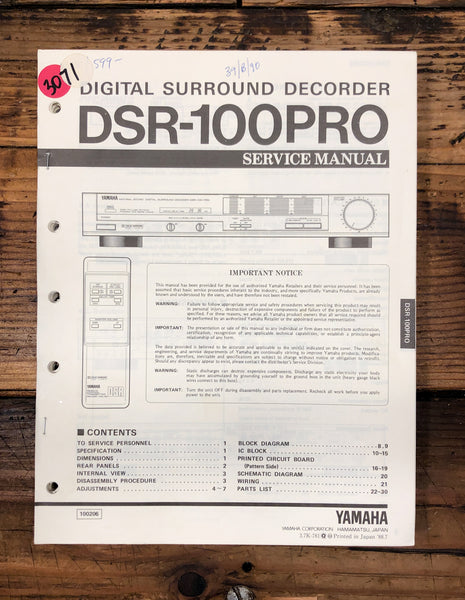 Yamaha DSR-100 PRO DSR-100PRO DSP / AV Amplifier  Service Manual *Original*