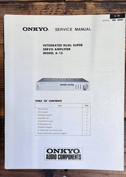 Onkyo A-15 Amplifier  Prelim. Service Manual *Original*
