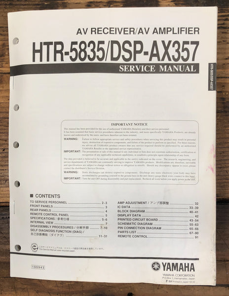 Yamaha HTR-5835 DSP-AX357 AV Receiver  Service Manual *Original*