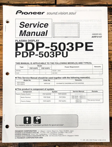 Pioneer PDP-503PE PDP-503PU Plasma Display Service Manual *Original*