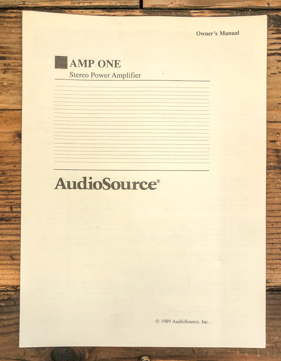 AudioSource Amp One  Amplifier Owners / User Manual *Original*
