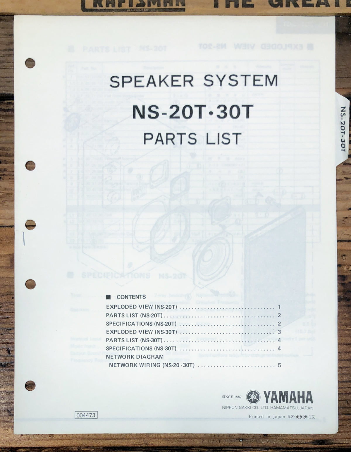 Yamaha NS-20T NS-30T Speaker Parts List Manual  *Original*