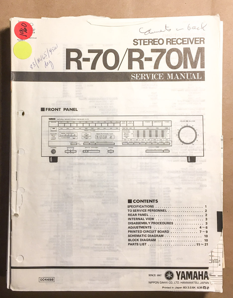 Yamaha R-70 R-70M Receiver  Service Manual *Original*