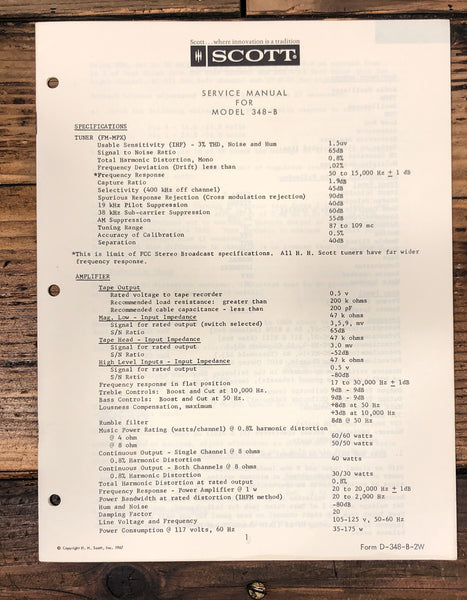 HH Scott Model 348-B 348B Receiver Service Manual *Original*