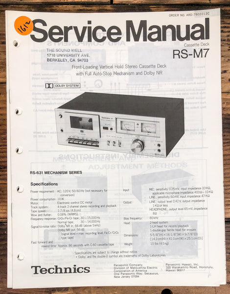 Technics RS-M7 Cassette  Service Manual *Original*