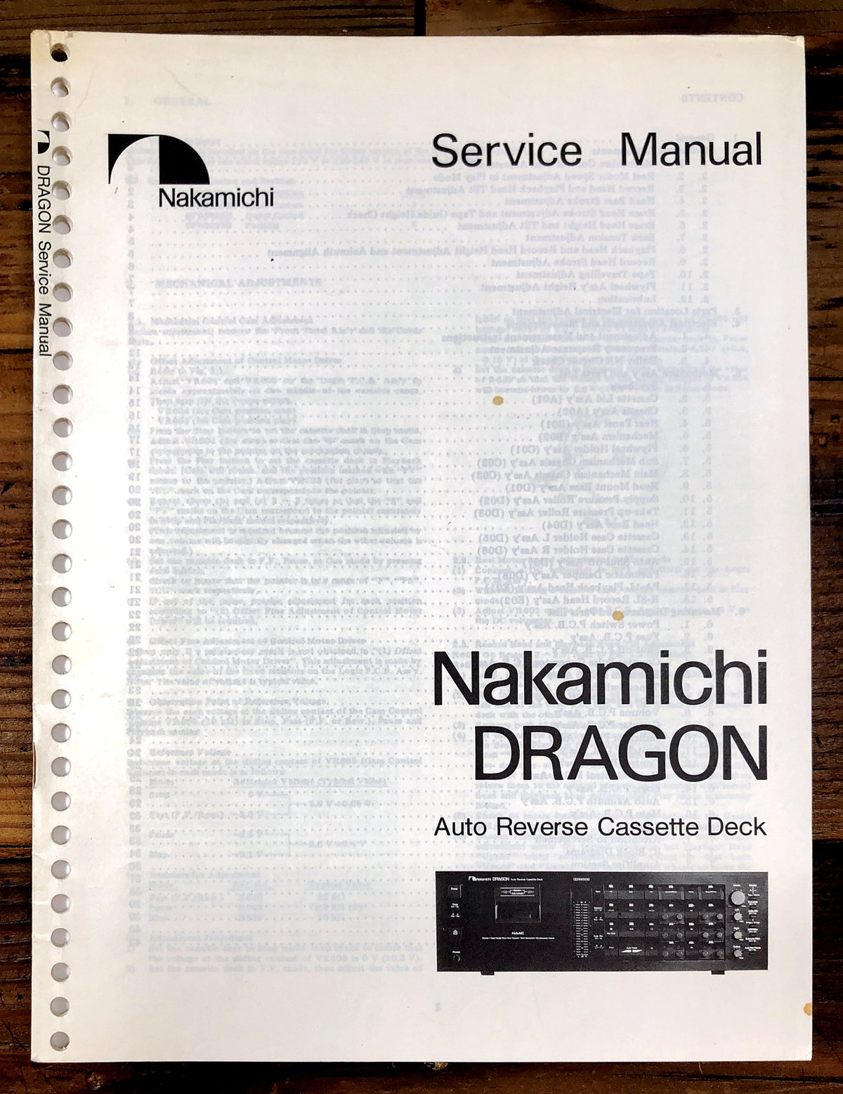 Nakamichi Dragon Auto Reverse Cassette Deck Service Manual *Original*
