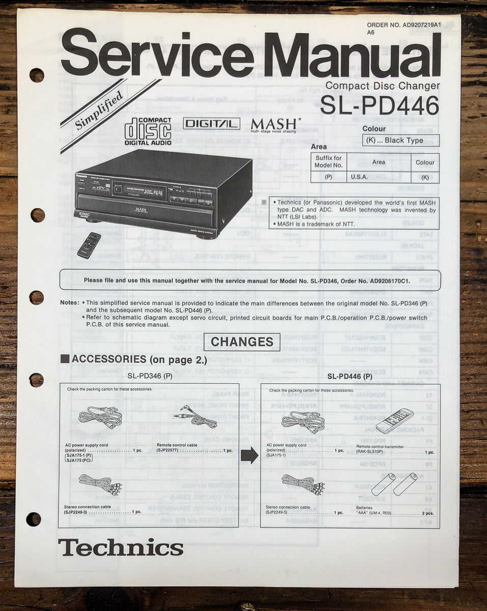 Technics SL-PD446 CD Player Simplified Service Manual *Original*