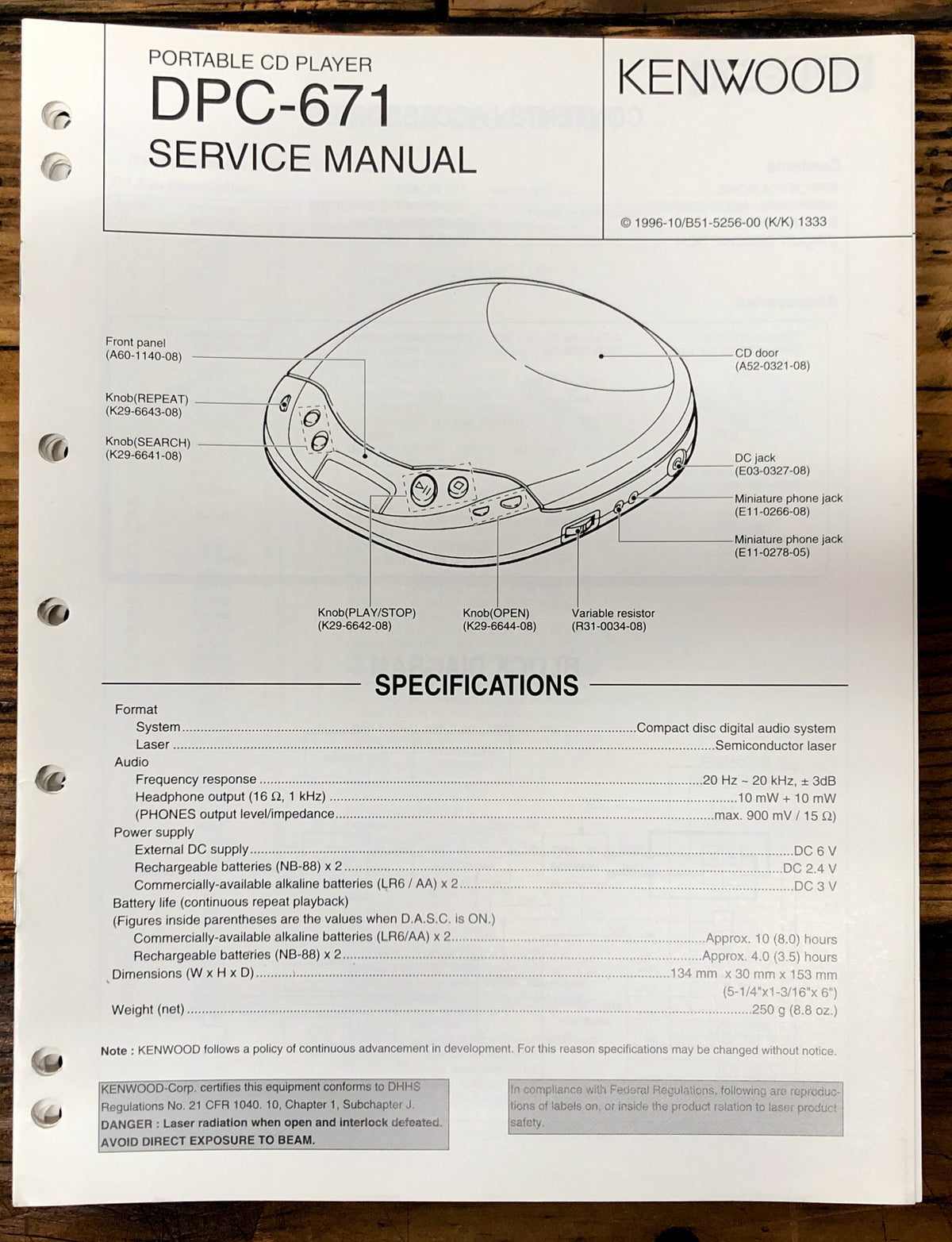 Kenwood DPC-671 CD Player  Service Manual *Original*
