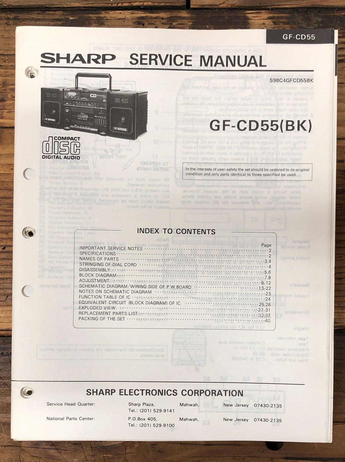Sharp GF-CD55 Radio Cassette  Service Manual *Original*