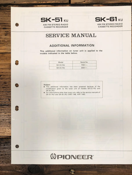 Pioneer SK-51 SK-61 Radio Cassette Add.Service Manual *Original*