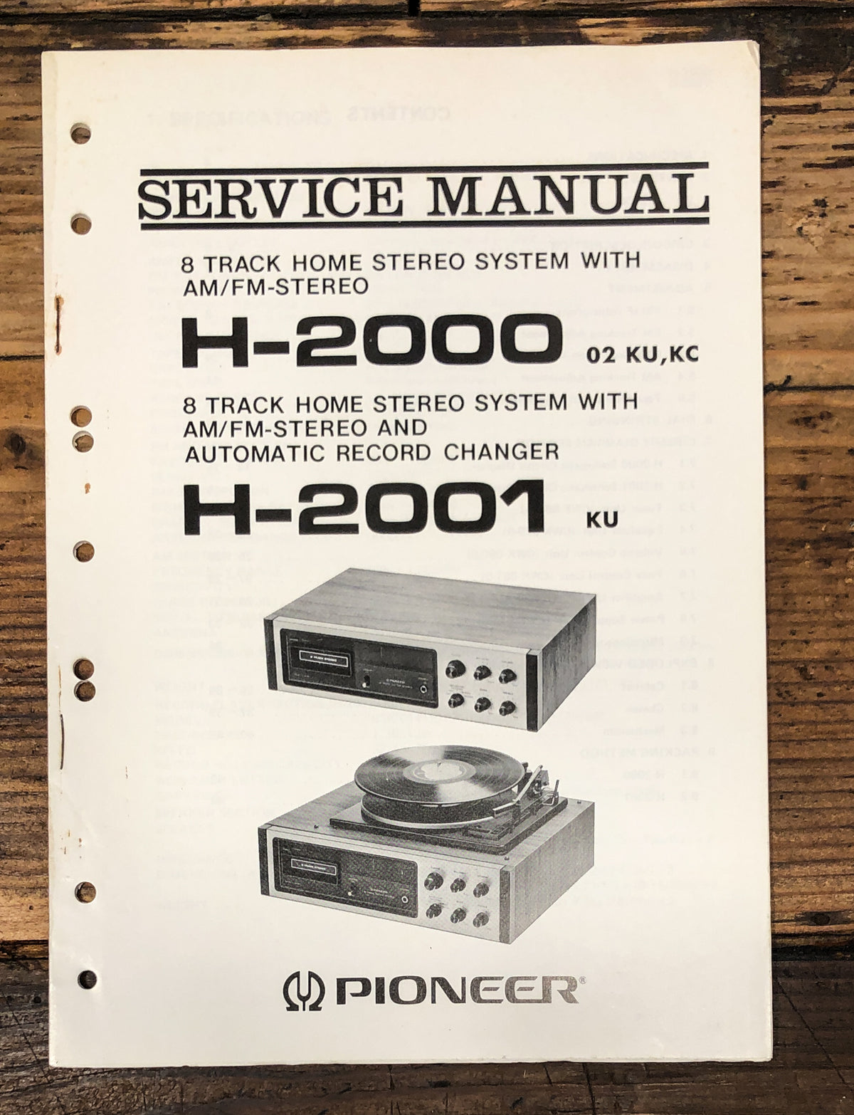 Pioneer H-2000 8 Track Service Manual *Original*