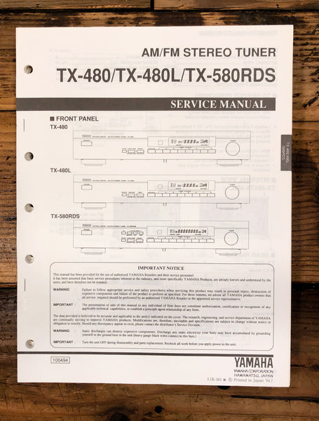 Yamaha TX-480 -480L TX-580 RDS Tuner  Service Manual *Original*