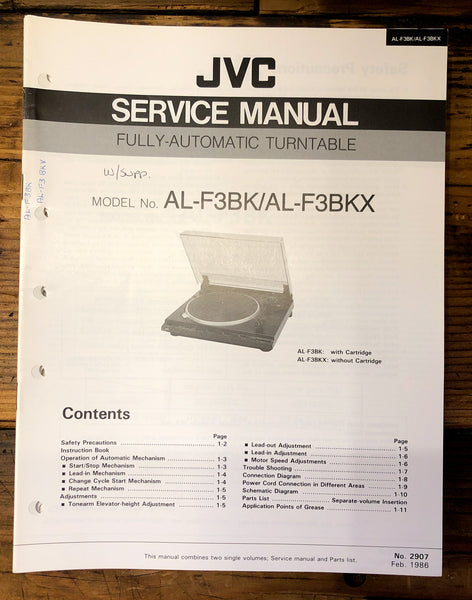 JVC AL-F3BK -F3BKX F3 Record Player / Turntable  Service Manual *Original*