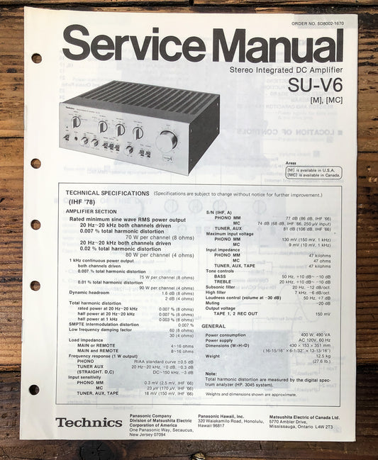 Technics SU-V6 Amplifier Service Manual *Original*