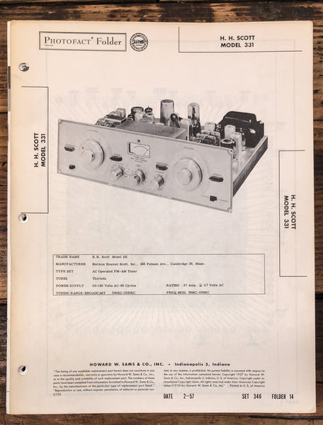 H H Scott Model 331 Tuner  Service Manual *Original*