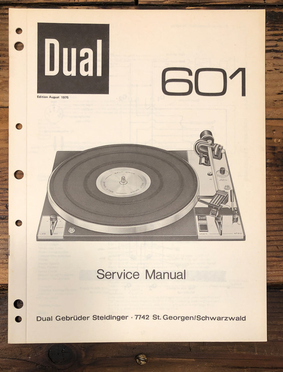 Dual Model 601 Record Player / Turntable Service Manual *Original*